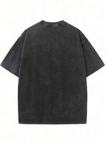 Break The SystemMen's Washed Vintage Crewneck T-Shirt, 100% Cotton 180GSM, Godspeed Highway Car Print, Retro Faded Style, American Streetwear, - 黑色 - 查看 3