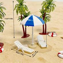 Miniature Umbrella Palm Tree Beach Resort Decor Set | Delicate Summer Beach Theme Accessory Set | Suitable For Doll House DIY Scene Building, Model Scenery, Desktop Micro Landscape Decor And Creative Photography Props - one-size - View 7
