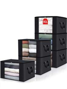 1pc Foldable Large Capacity Garment Storage Bag, Multi-Functional Clothes & Quilt Dust Proof Bag, Reinforced Handle Design, Suitable For Dorm, Moving, Bedroom Daily Use - Multicolor - View 4