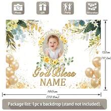 Painel de Bottom Personalizável, Tema da Minha Primeira Comunhão Batismo, Glitter Dourado, Rosas Rosas, Decoração de Cruz e Cálice Dourados, Adequado para Aniversário, Casamento, Chá de Bebê e Outras Decorações de Festa com Tema, Bottom de Fotografia - Multicolorido - Visão 5