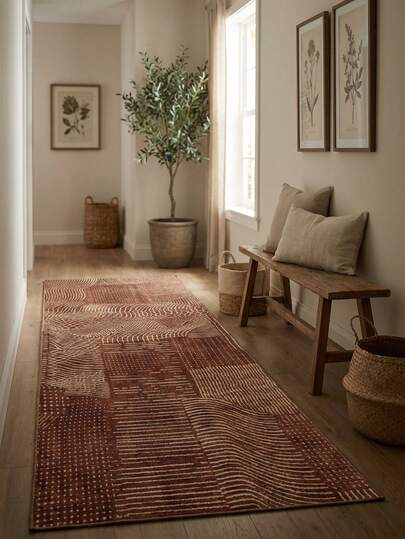 1 pièce Tapis géométrique abstrait à lignes - Tapis/Tapis/Tapis de zone/Tapis de bain/Paillasson/Passage, Convient pour la salle de bain, la cuisine, l'entrée, le couloir, le côté du lit, le salon, la chambre à coucher, doux et lavable, décoration d'intérieur