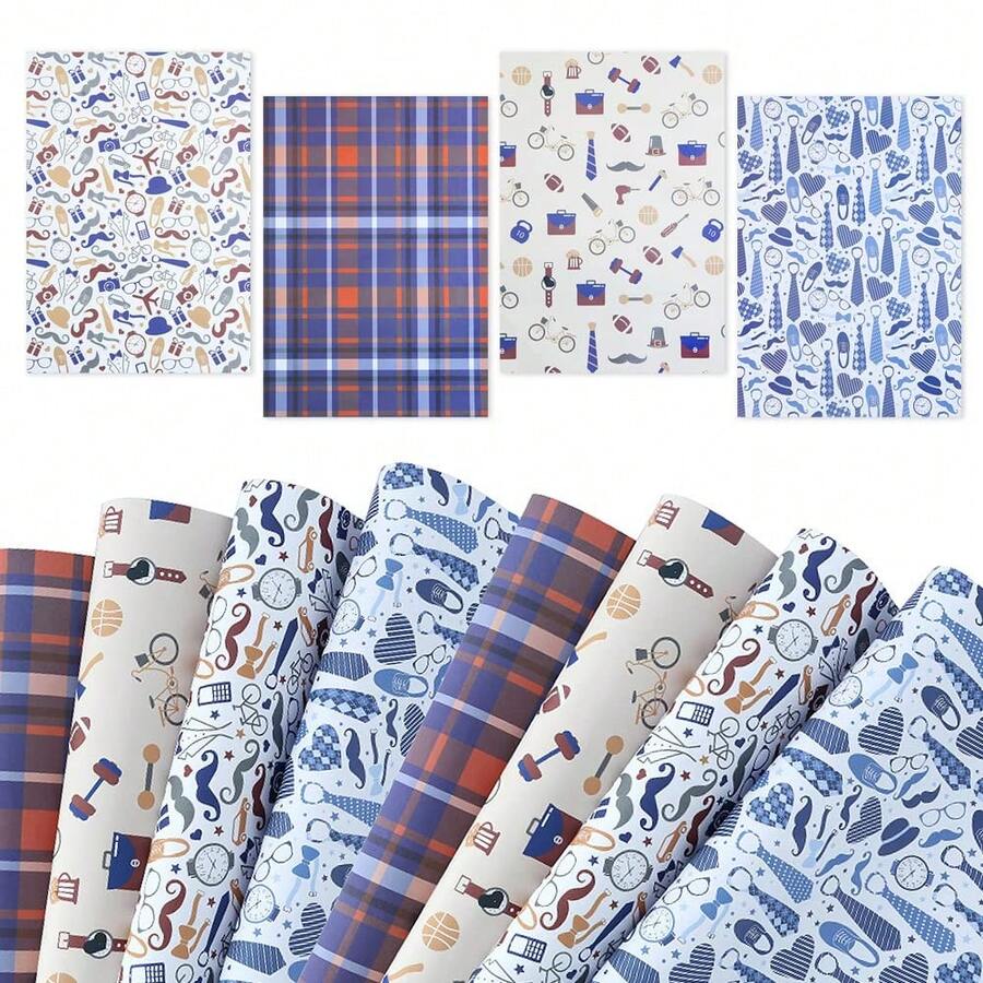Birthday Wrapping For Men Folded Flat Sheets, Father's Day Wrapping Paper, Gentlemen Theme Design Perfect For Father Birthday, Holiday, Party Gift Wrap - A - View 1