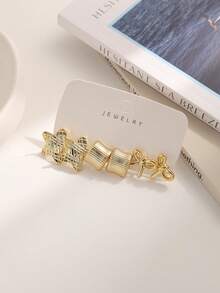 4/6/16pcs Fashionable Elegant Starfish, Flower, Bow, Geometric Multi-Element Golden Metal Earring Set, Women Daily Wear Earring Set - Gold - View 4