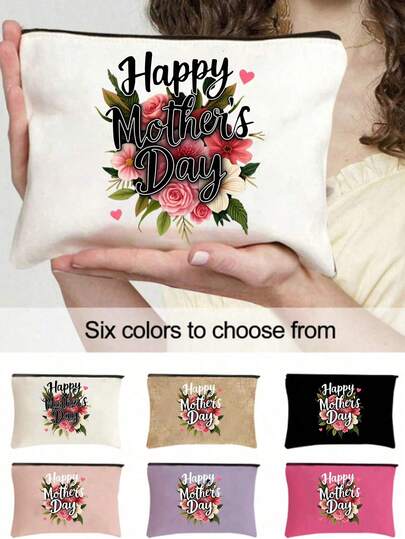 Mother's Day Floral Pattern Cosmetic Bag - Multi-Color Zipper Makeup Organizer Pouch - Reusable Toiletry Travel Bag - Ideal Gift For Mom, Grandma, Wife - Perfect For Mother's Day Celebration, Birthday, Anniversary - Lightweight Durable Portable Makeup Storage Case For Cosmetics, Skincare