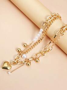 复古夸张的心形双层项链，尽显优雅魅力。 - 彩色 - 查看 3