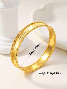 1件简约竖条纹纹理金色手镯，日常佩戴及女士礼品 - 金色 - 查看 2
