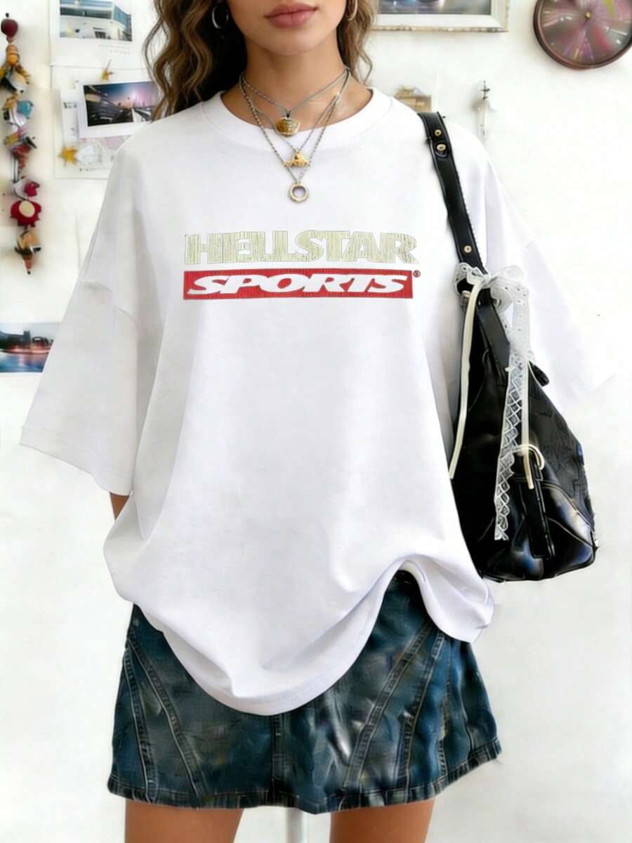 Hellstars Records Red Yellow Flame Head Star Y2K Graphic T-Shirt,220g 100% Cotton,Round Neck Short Sleeve,White Streetwear Essential For Summer Going Out,Unisex Style - 白色 - 查看 1