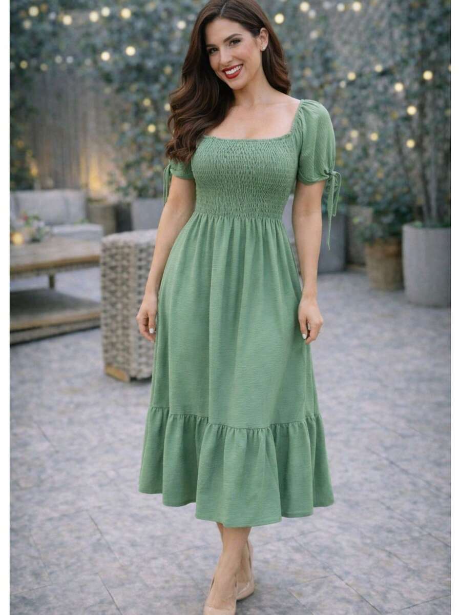 VESTIDO LARGO TIPO CAMPESINO CON MANGA MOD. ALY - Light Green - Ver 1