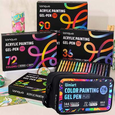 Languo 216/90/72/54/36 Colors Acrylic Paint Brush Set, 1.0mm Precise Color High Capacity Ink, Suitable For Line Drawing, Coloring, Outlining And Color Mixing, Applicable To Glass, Ceramic, Plastic, Wood, Stone, Fabric, Paper And More, Excellent Color Coverage, Ideal Gift Choice And Back-To-School Essential Art Supplies