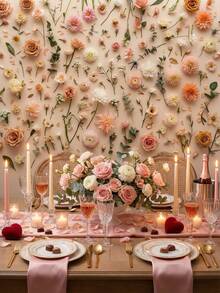 1 pièce Toile de fond murale florale colorée, design plat 2D avec motifs floraux roses, blancs et multicolores, convient pour les fêtes d'anniversaire, les mariages, les anniversaires, la Saint-Valentin, les fiançailles, la décoration intérieure et les accessoires de studio photo, la décoration d'événements, crée une atmosphère joyeuse, polyvalent et multi-tailles - 001 - Voir 6