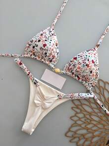 Ditsy Floral Bikini Set For Beach Vacation Summer - Multicolor - View 2