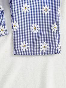 儿童轻便休闲家居服夏季宝宝背心和阔腿裤碎花套装，空调服 - 藍色 - 查看 5
