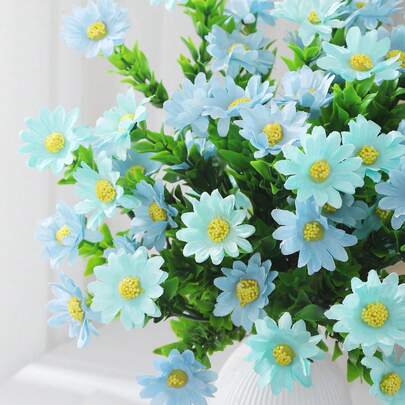 4pcs 35cm/13.78inch Fresh Daisy Plastic Artificial Flower Stems, Minimalist Style, Natural Branch Shape, Distinct Flower & Leaf Layers, Suitable For Vase Arrangement, Home Decor In Any Season, For Desk, Living Room, Bedroom