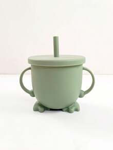 1pc Baby Silicone Material Cute Footprint Bottom Grip Dual-Ear Straw Cup, Suitable For Everyday Baby Drinking - Multicolor - View 10