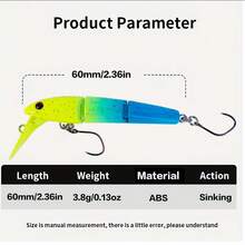 3-Jointed Fishing Lures, 60mm 3.8g Sinking Minnow Multi-Jointed Lures For Stream Trout Fishing - Multicolor - View 4