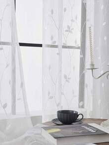 1 pièce Rideau transparent brodé, motif floral, avec poche pour tringle, en fibre de polyester avec protection UV et respirabilité, convient pour le salon, la chambre à coucher, la salle à manger - Blanc - Voir 7