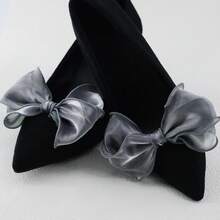 2个极简奢华布艺亮片蝴蝶结可拆卸鞋夹 - 灰色 - 查看 6