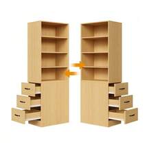 180 Cm High, Extra Narrow Bookcase With Side Drawers - Adjustable Shelves, Interchangeable Left And Right, Suitable For Small Spaces - Sideboard, Living Room Cabinet, Bookcase - Khaki - View 5