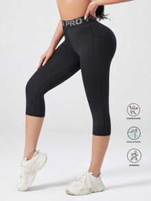 Quần yoga PRO Letter nâng eo và định hình dáng người, có túi, ôm sát bụng, dài đến mắt cá chân. - màu đen - Xem 8
