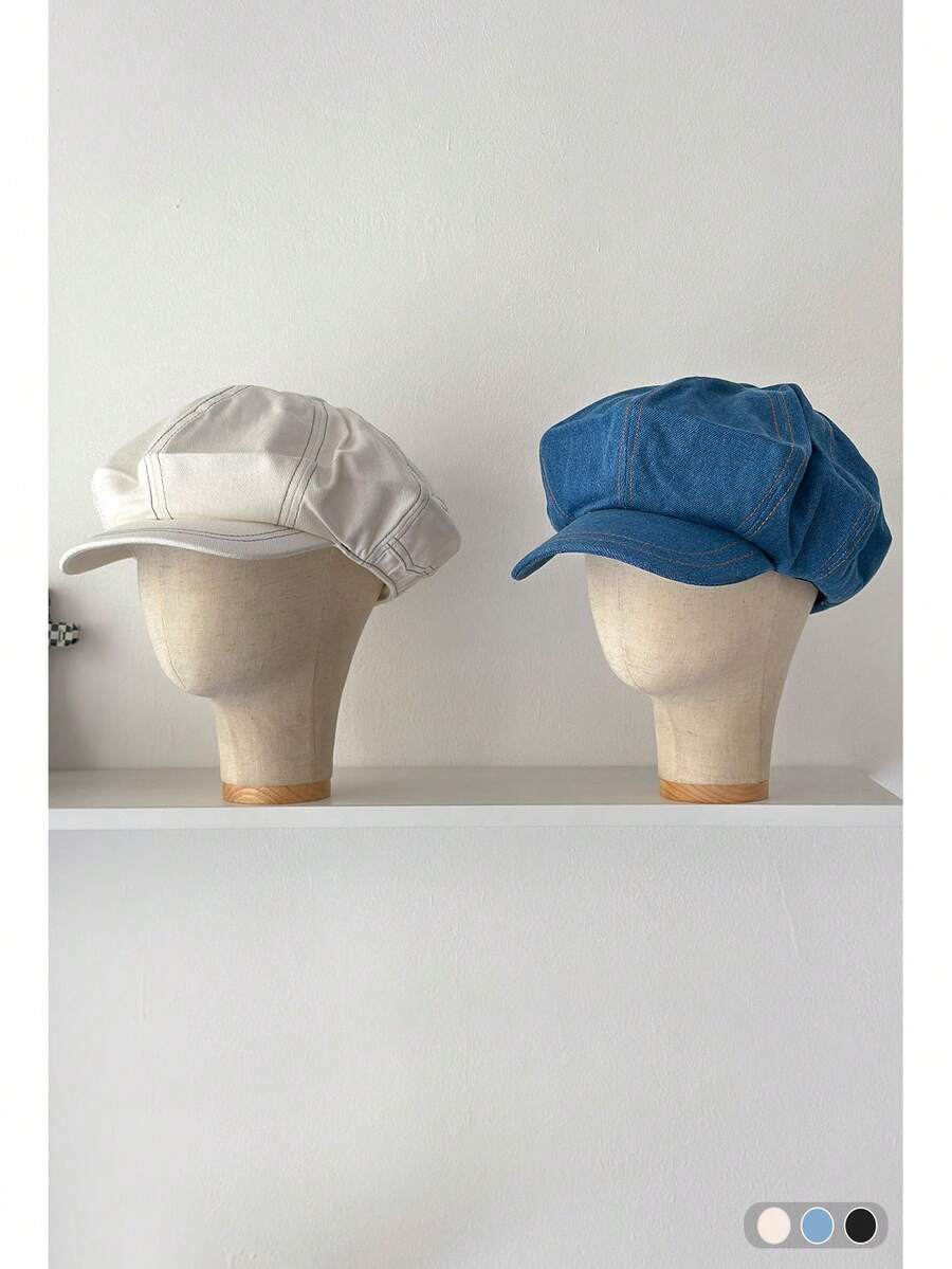 Sombrero octagonal vintage con flecos plisados de colores mixtos, gorra de periódico casual y versátil que favorece el rostro para mujer, boina, boina delgada y transpirable para protección solar casual, nuevo 2025, playa, vacaciones - Multicolor - Ver 1