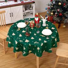 Rectangular Waterproof Christmas Tablecloth - Deer And Tree Design - Durable Polyester - Perfect For Parties, Home And Outdoors - Festive Table Decoration - 60x120/60x102 Inches - Green 60" - View 7