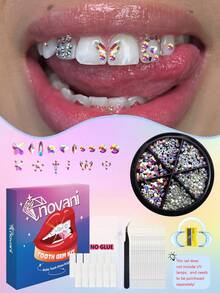 328pcs Tooth Gem Kit, DIY Crystals Jewelry Kit, 6 Grids Gem 6 Shapes Professional Cool Tooth Gems, And Easy To Get Started(NO Glue&Lamp) - White AB - View 10