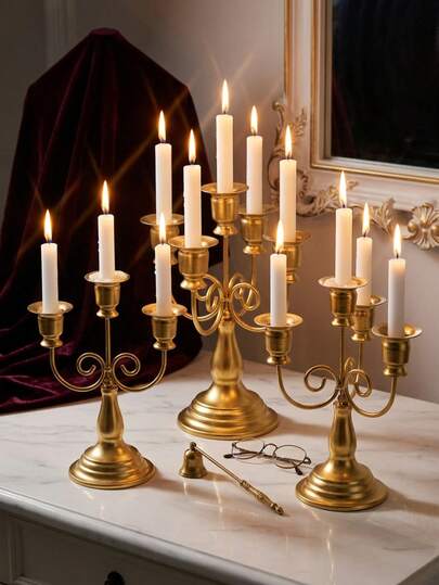 Elegant Multi-Arm Candle Holder, Vintage European Style Candle Holder, Whole Design Avoids Assembly Hassle, Suitable For Creating A Romantic Atmosphere In The Living Room And Holidays, Ideal For Wedding Anniversary, Romantic Occasions. This Tabletop Decorative Candle Holder Is Perfect For Home Decor, Fireplace Decor, Christmas Party, Housewarming Gift, Wedding, Restaurant And Gathering.