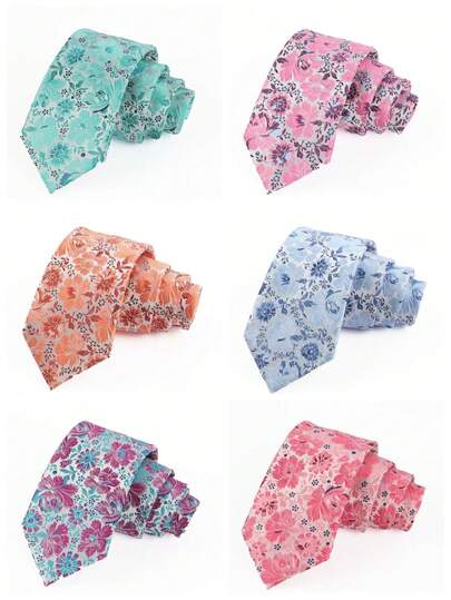 新款柔软花卉领带，男女通用，100%纯棉，精美印花，修身休闲领带，适合婚礼、派对等场合。