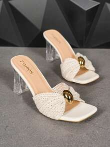 New Summer Women's Fashion White High Heel Sandals, Lace-Up Wedding Party High Heels - Beige - View 2