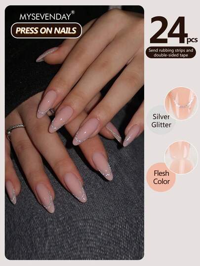 24 Piece Size Pressed Nails Almond Shape, /The Slender Almond Shaped Object Is Sharp And Delicate, Visually Elongating The Lines Of The Fingers. The Base Color Is A Clear Nude Pink, Warm And Soft Like Bean Paste Jelly, With A Luxurious Feeling Of "Pseudo Natural Color", Which Complements The Clean And Fair Skin Tone Of The Hands/Comes With Jelly Glue And Rubbing Strips Suitable For Aggregation, Reusable For Daily Use Using Can Enhance Your Temperament