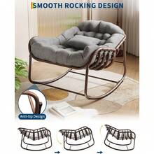 Silla de balanceo al aire libre de 36,6 pulgadas para la sala de estar, Silla de huevo Rocker Papasan cómoda con marco de metal, Silla de balanceo al aire libre de interior para el jardín del patio del dormitorio del césped del porche - Gris - Ver 7
