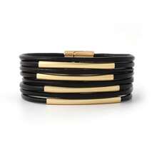 波西米亚风PU皮手链，手工制作，个性化百搭设计 - 金黃色 - 查看 2