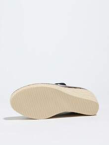 Women's Platform Wedge Shoes, Retro Brown Round Toe Jute Wedge High Heels, Elastic Strap Slip-On Pumps - Brown - View 9