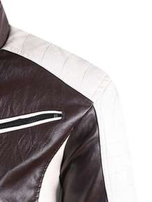 AHTELB Men's Outdoor Casual Regular Leather Jacket Riding Coat, Fashion Casual Colorblock Leather Jacket, Anti-Theft Zipper Design, Racing Style, Motorcycle Riding Suit, Perfect For Parties And Riding Activities, Men's Jacket, Gifts For Friends, Husbands, Boyfriends, PU Leather Sports Jacket - Chocolate Brown - View 5
