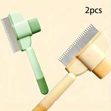 Self-Cleaning Pet Brush - Cat Dog Rabbit Deshedding Grooming Tool | Fine Tooth Flea Comb With Ergonomic Handle And Removable Hair Removal Ejector - Multicolor - View 8