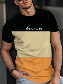 Summer Personalized Tri-Color Patchwork Short Sleeve T-Shirt, Versatile And Comfortable For Daily Wear, Street-Style Attractive Design, 100% Polyester, Smooth Texture, Breathable, Lightweight Fabric - Multicolor - View 4