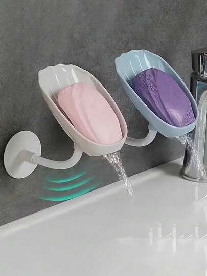 1 Set Summer Essential Multi-Color Wall-Mounted Soap Dish Holder Combo, Shell-Shaped Soap Dish, Drainage Soap Tray, Bathroom Soap Storage Rack, Bathroom Accessories, Bathroom Storage And Decor, No Drilling Required Suction Cup Wall-Mounted Soap Dish Holder Drainage Rack