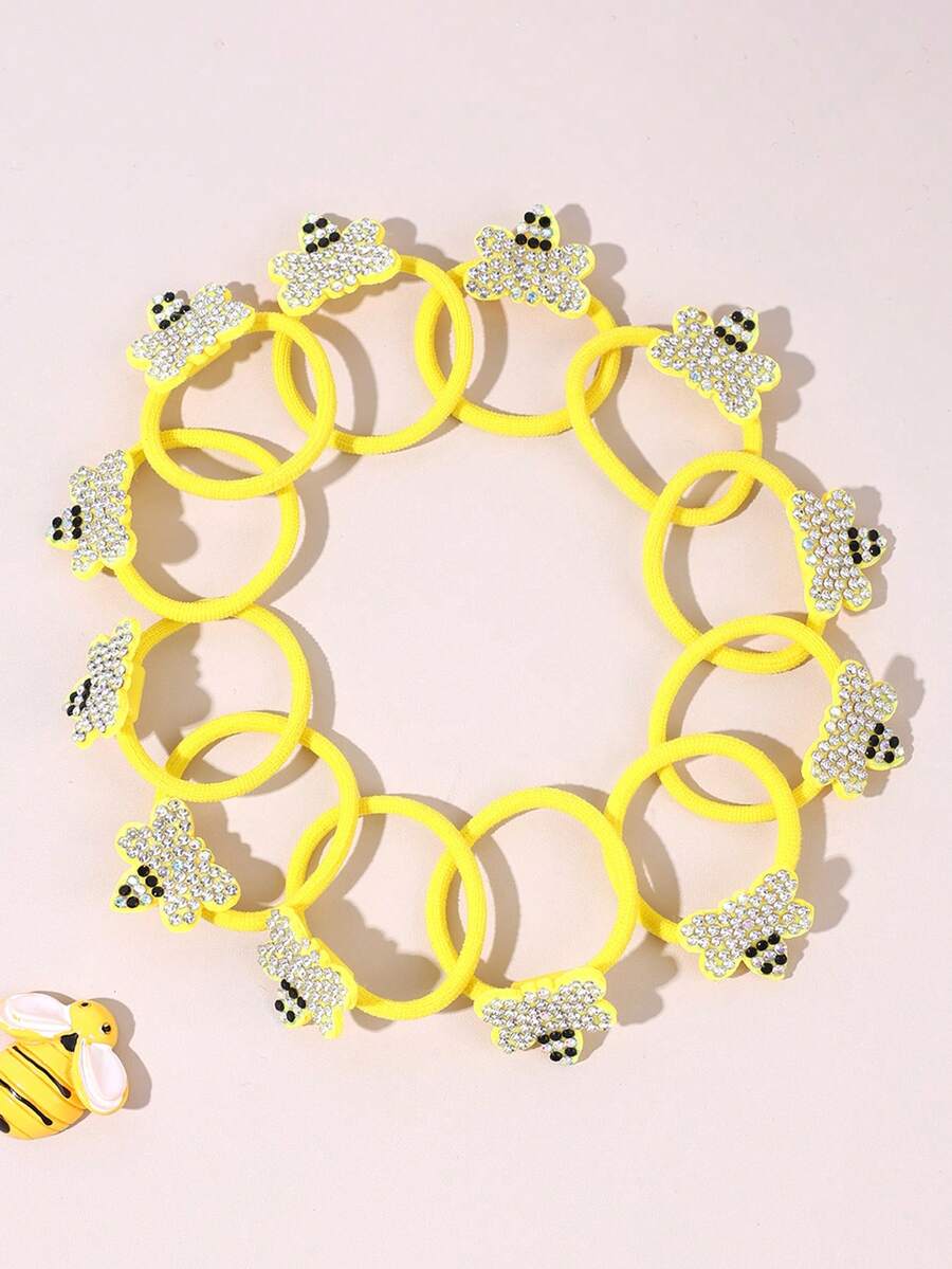 12pcs Cute Bee Design Hair Accessories, Rhinestone Elastic Hair Clips, Sweet Style For Girls, Suitable For Spring, Vacation And Daily Wear, Teenagers - Multicolor - View 1