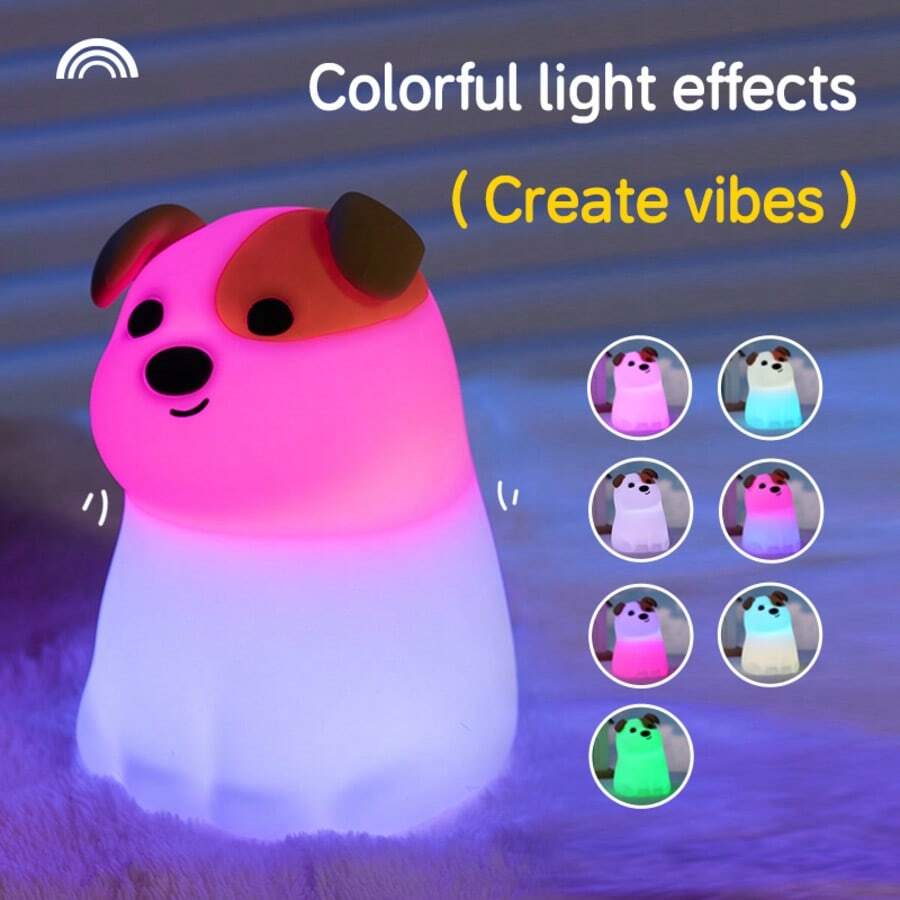 Silicone Dog-Shaped Dimmable USB Rechargeable LED Night Light, With Timer Function, 1200mAh Battery, Suitable For Bedroom Bedside Decoration - 彩色 - 查看 1
