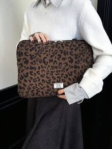 Túi đựng đồ phẳng kiểu dáng thời trang mới, chất liệu nhung kẻ họa tiết da báo, có quai đeo vai mềm mại, nhẹ nhàng, giảm áp lực cho máy tính xách tay, phù hợp với máy tính xách tay từ 10" đến 15", hoàn hảo cho trường học và công việc. - Cà phê - Xem 9