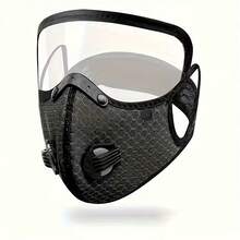 1个可拆卸户外口罩，防尘，可重复使用，男女通用，几何图案，魔术贴闭合，需手洗 - 黑色 - 查看 4