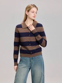 Women's Striped Knit Long Sleeve Cardigan Sweater - Multicolor - View 6