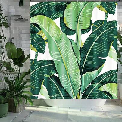1 Rèm tắm họa tiết lá chuối nhiệt đới, trang trí phòng tắm bằng lá cọ xanh, vải chống thấm nước, có thể giặt được, kèm móc treo, hoàn hảo cho phòng tắm, phòng tắm khách, căn hộ, món quà lý tưởng cho người yêu cây cảnh, người đam mê trang trí nhiệt đới, quà tân gia và quà sinh nhật.