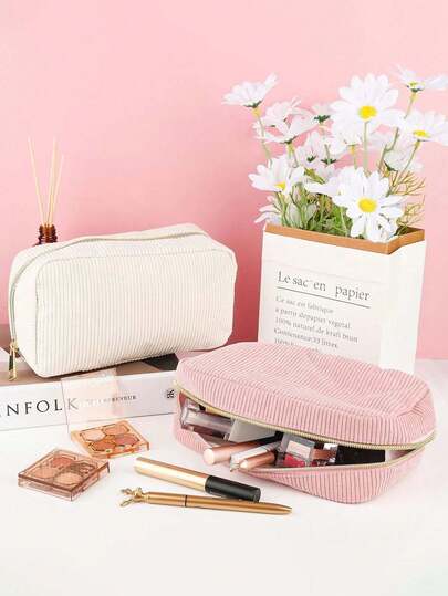 大容量灯芯绒化妆包，便携式收纳包，多功能收纳包，洗漱包，家用旅行化妆品收纳整理包，化妆旅行洗漱必备品，化妆包，旅行必备品，收纳包，储物包，旅行必备品，化妆品收纳包，桌面收纳包，化妆包，化妆袋，化妆品收纳包，圣诞礼物，母亲节礼物