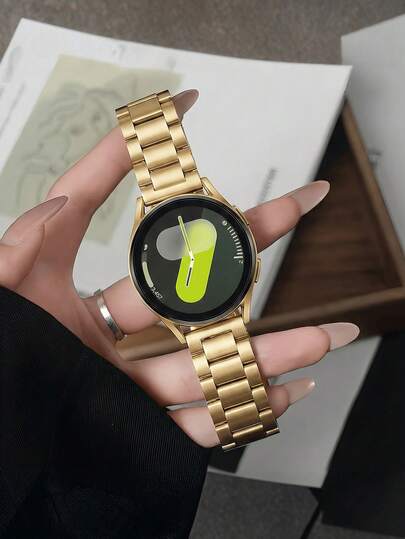 1PC Fashion Gold Stainless Steel Watch Band Compatible With Samsung Smart Watch Universal 20mm 22mm Watch Strap Compatible With Samsung Galaxy Watch 3 42mm 46mm Compatible With Galaxy Active 2 40mm/44mm Compatible With Watch Gt2,Watchband For Smart Watch,Bracelet Galaxy Watch