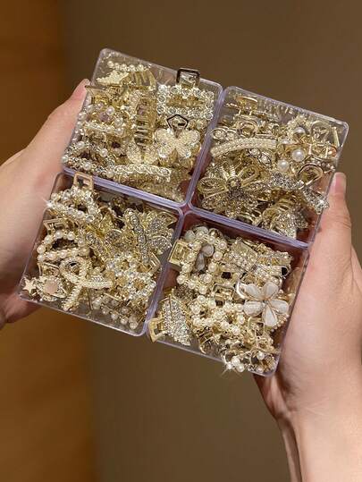 10pcs/Set Assorted Elegant Faux Pearl & Rhinestone Hair Clips, Suitable For Partial Updo, Bangs, Casual Side Hair, Princess Hairstyles, Versatile For All Seasons, Great Gift For Girlfriend, Fashionable Accessory For Daily Commute And Dates