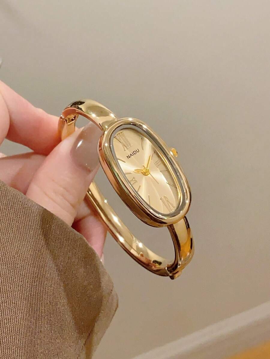 1 buc. Ceas de damă cu cuarț, stil brățară aurie, elegant și potrivit pentru purtare zilnică, cadou de ziua de naștere/absolvire, ocazii casual - Aur - Vizualizare 1