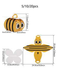 5/10/20pcs Cute Cartoon Bee Shape Gift Boxes With Ribbon - Yellow & Black, Playful Bee Designs, Small Paper Packaging Boxes For BabyShowers, Birthdays, Weddings & Holiday Parties - View 3