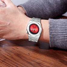 1PC 男士新款奢华石英表 个性化腕表 扭曲表盘 独特波浪指针 时尚商务休闲男士腕表 - 均碼 - 查看 5