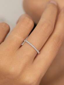 1 chiếc nhẫn cưới bằng bạc Sterling S925 đính đá Cubic Zirconia cho nữ, trang sức cưới cao cấp. - Bạc - Xem 9